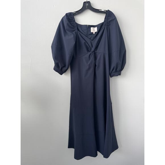 Cinq a Sept Kristina V-Neck Twisted-Front Midi Dress in Navy - Picture 4 of 10